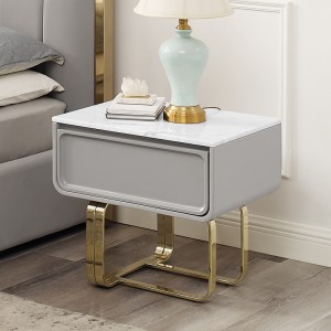 ฝรั่งเศสทองคำสแตนเลสขาข้างไนท์และตู้โต๊ะข้างเตียงหินอ่อนธรรมชาติหรูหรา